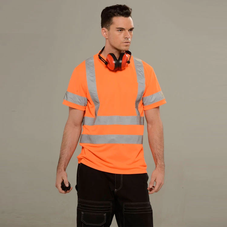 Hi Vis Orange летняя безопасная отражающая футболка с короткими рукавами Рабочая Футболка Защитная Рубашка со светоотражающими полосками