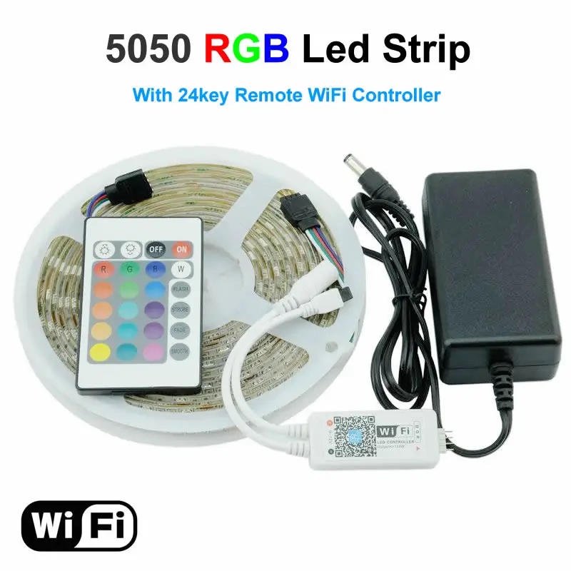 

RGB LED Strip 5M Set Phone WiFi Control 5050 Background Strip Lighting 60LEDs/m 24Key IR Remote Led Mood Strip Light
