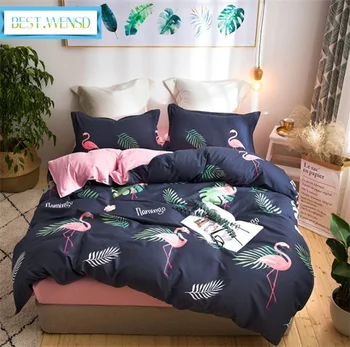 

BEST.WENSD King size Flamingo bed clothes bedlinen thickening Cartoon animal bedding bedsheets duvet cover beddengoed for boy