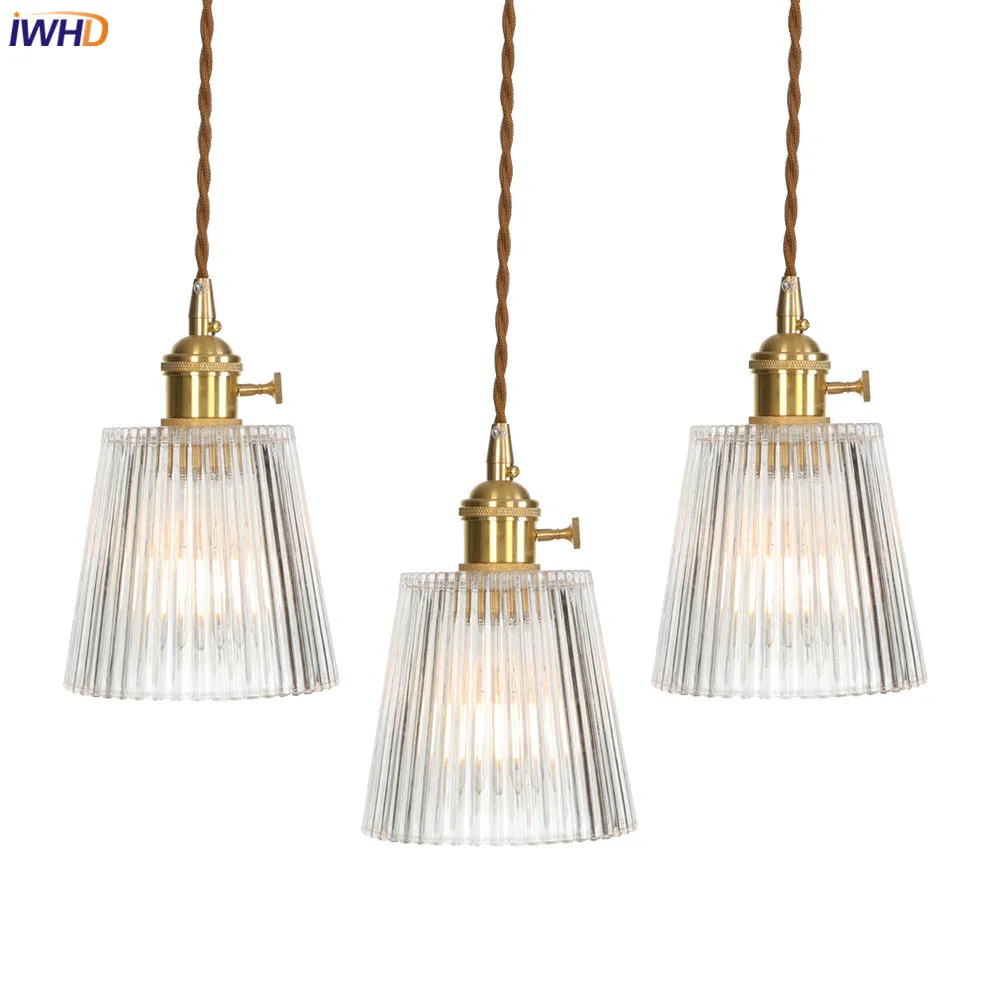 

IWHD Nordic Copper Pendant Lights LED Retro Loft Hanglamp Glass Simple Industrial Hang Lamp Fixtures Industrial Lamp Luminaire