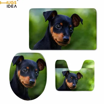 

HUGSIDEA Kawaii 3D Dog Miniature Pinscher Print Bathroom Toilet Seat Covers Home Accessories Bath Set 3PCS Carpets WC Floor Rugs