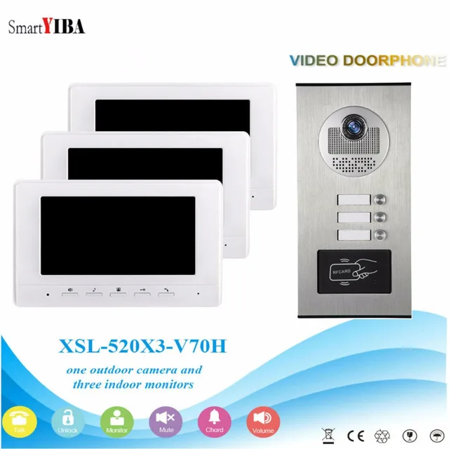 SmartYIBA 7'' RFID Video Door Phone Doorbell Kits Villa Building Video Intercom System Max Support 12pcs Monitor For Option 5