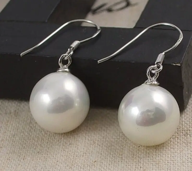 

Hot sale new Style >>>>Fashion Lady 925 sterling Silver White shell Pearl Ear hook Earrings 10mm