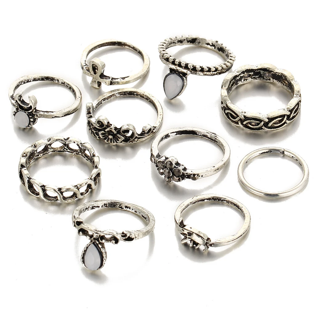 

10pcs/set Unisex Joint Rings Set Bohemian Ring Joints Ten Suits Baby Elephant Rings