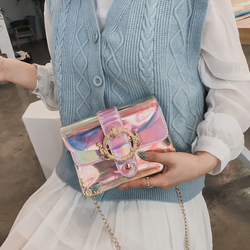 

Pink Transparent Bags For Women Cute Small Women's Messenger Shoulder Bag Jelly Fashion Female Clear Beach Bag Ladies Handbags