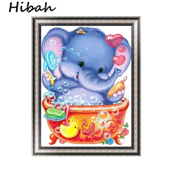 

5D DIY Diamond Embroidery Set Cartoon Cute Elephant Bath Diamond Cross stitch Round Diamond Mosaic Christmas Gift