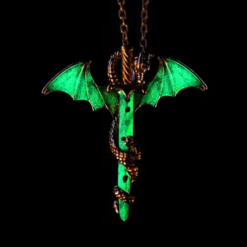 Glow in the Dark Chain Necklaces Sword Dragon Pendant