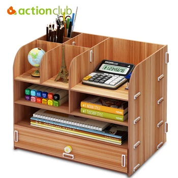 

Actionclub Office DIY Desktop Storage Box Large Capacity Multi-layer Drawer File Documents Organizer Shelf Wooden Bookshelf