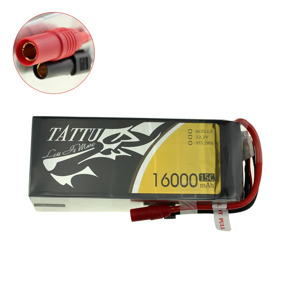 Литий полимерный аккумулятор Tattu 16000 мАч 6S 15C с разъемом AS150 + XT150 для мультиротора