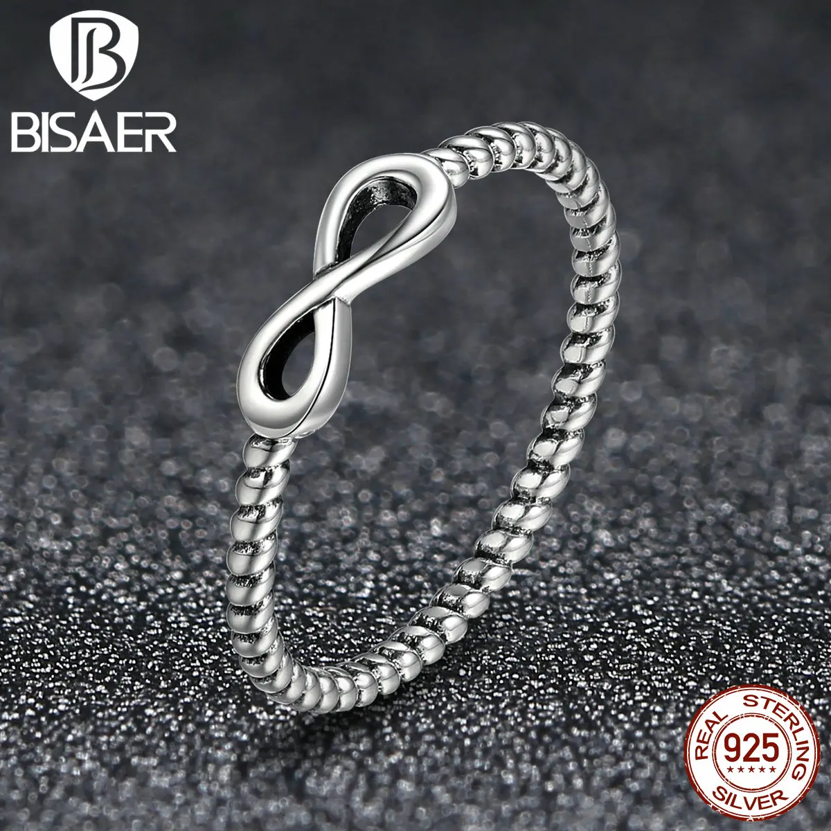 

BISAER Sterling Silver 925 Infinity Love, Love Forever Simple Finger Rings Women Engagement Jewelry Femme bague HSR094