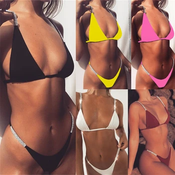 

Solid color sexy bikini ladies swimsuit thong refreshing bikini solid beachwear