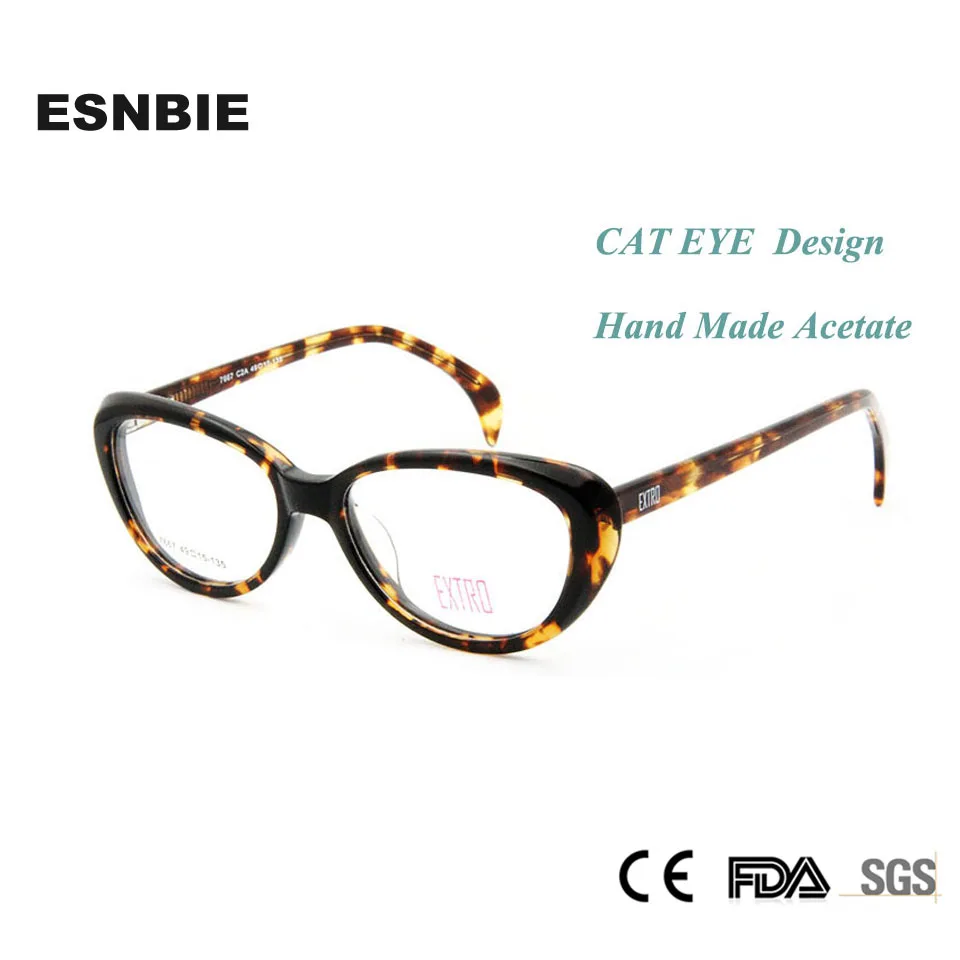 

ESNBIE Fashion Tortoise Eyeglasses Frame Women Cat Handmade Acetate Spectacles Woman Optical Glasses Demo Lens Myopia