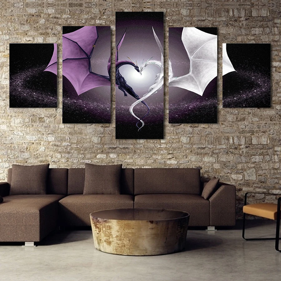 

5 Piece Modern Home Wall Decor Fly Dragon Painting 5 Panel Wall Art Print on Canvas for Living Room Bedroom Wall Decor