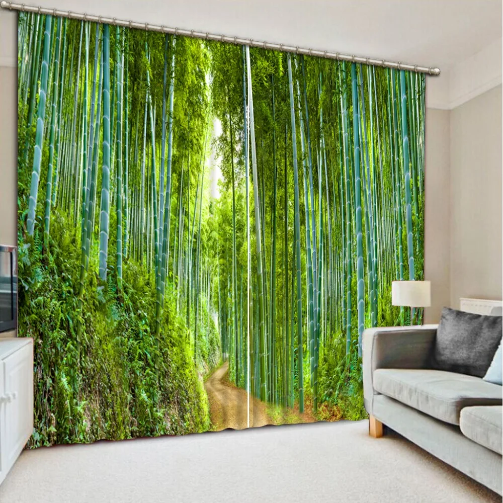 green bamboo curtains 3D Curtain Luxury Blackout Window Curtain Living Room Blackout curtain