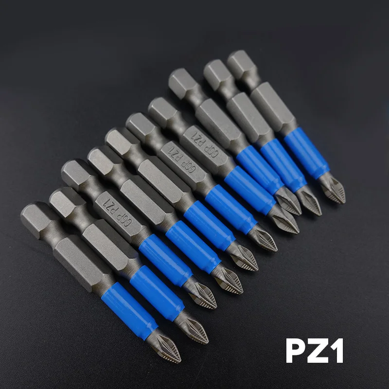 PZ1 50mm 10 шт. Gcr15 Phillips биты шестигранные хвостовые противоскользящие отвертки биты магнитные Одна Головка PH/PZ 50 мм - Цвет: PZ1 50mm