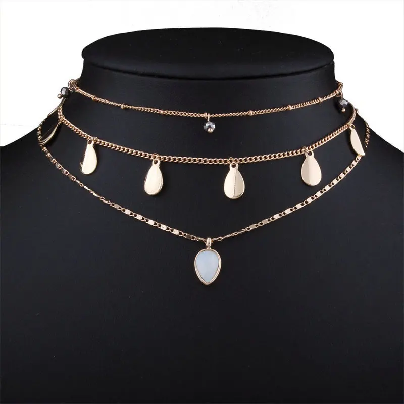

3PCS Gold Multilayer Necklace for Women Collar Choker Necklace Stone Pendant Gold Chain Necklace Fashion Jewelry Party Jewelry