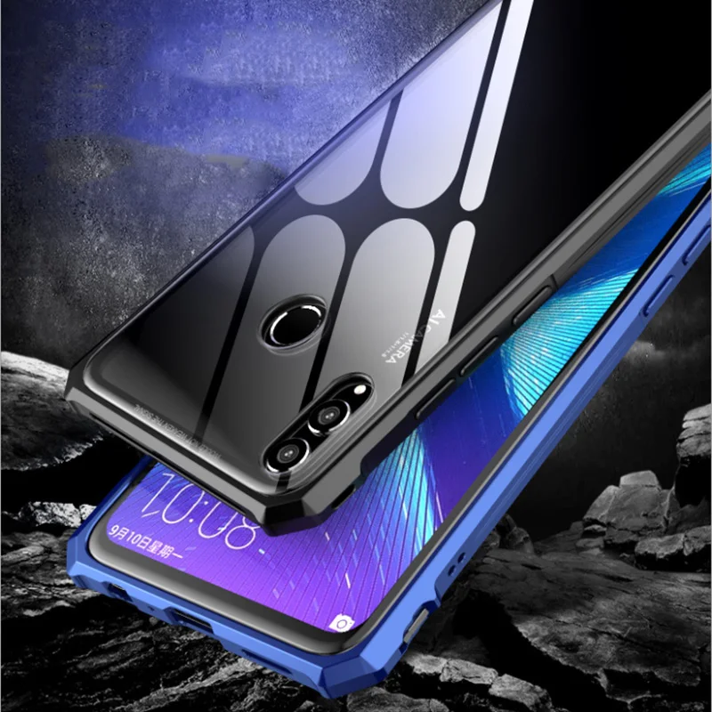 

Honor 8x Case Metal Bumper Screw Protective Phone Case On Huawei Honor 8x Transparent Back Tempered Glass Cover
