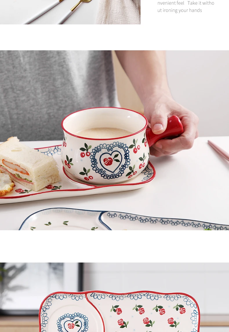 С ручкой миска для завтрака миска для овсяной каши керамическая чаша для лапши быстрого приготовления японский стиль десертная посуда послеобеденный чайный набор