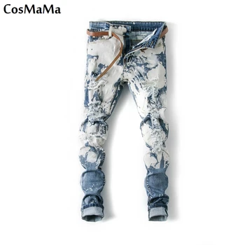 

2017 New arrival CosMaMa Brand factory latest design slim fit summer fashion ripped torn cool damaged jeans pants for men