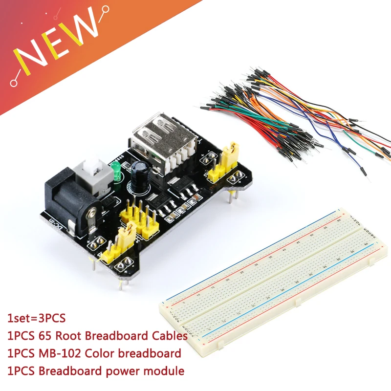 

MB102 Breadboard power module+MB-102 830 points Solderless Prototype Bread board kit +65 Flexible jumper wires