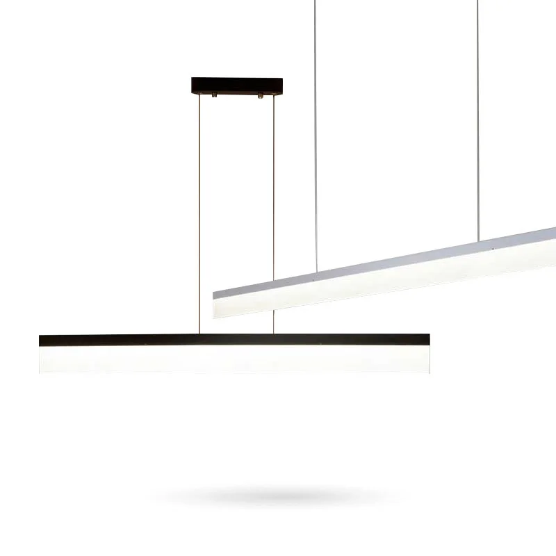 Black Straight Modern Pendant Lights Kitchen Fixture Dining Room Office Restaurant Deco Acrylic Hanglamp Lustres Luminaire modern circle rings pendant lights fixture living dining room restaurant deco indoor home acrylic hanglamp dimming luminaire