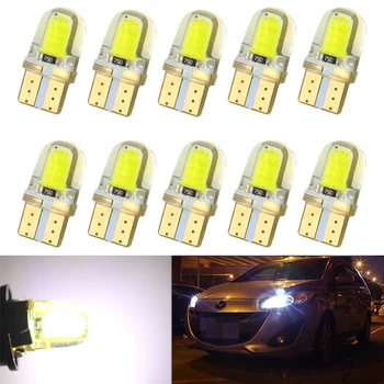 

10pcs Auto T10 LED W5W LED Bulbs White 194 168 LED Lamp 501 COB silicone shell Car LED Lights Super Bright Turn Side Lamp DC12V