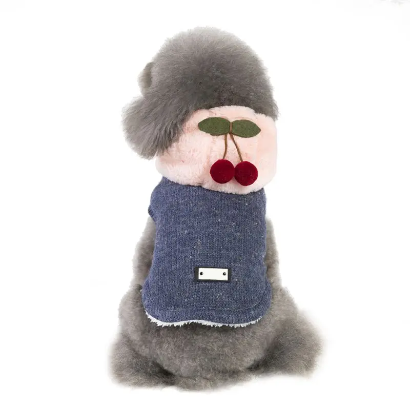Собака свитер зимняя одежда для собак пальто с капюшоном милый Вишневый ПЭТ Костюмы пуделя Bichon щенок собака костюм, толстовка, комплект