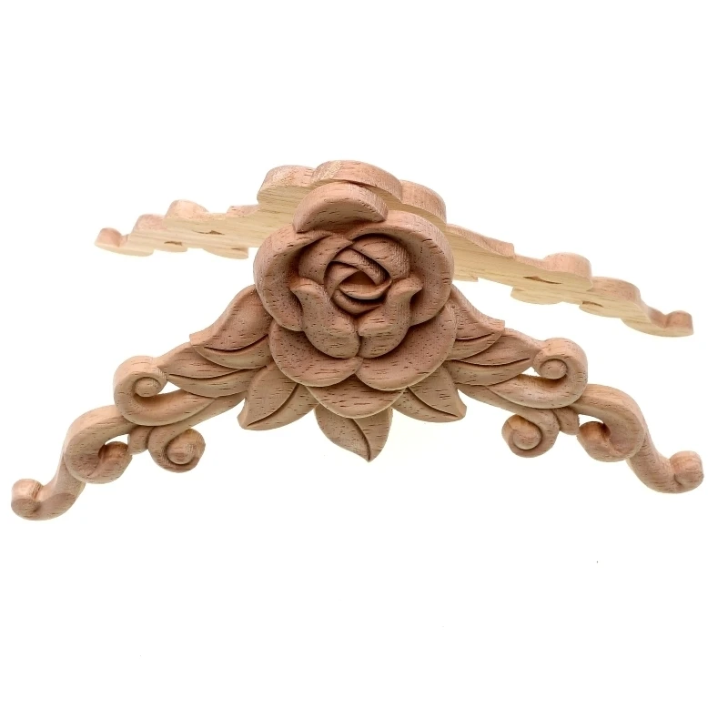 Ornament Crafts Resin Crafts Wooden Figurine Crafts Glass Fruit Pendants RUNBAZEF SRose Floral Wood Carved Decal Corner Applique Decorate Frame Wooden Figurines Cabinet Decorative Crafts