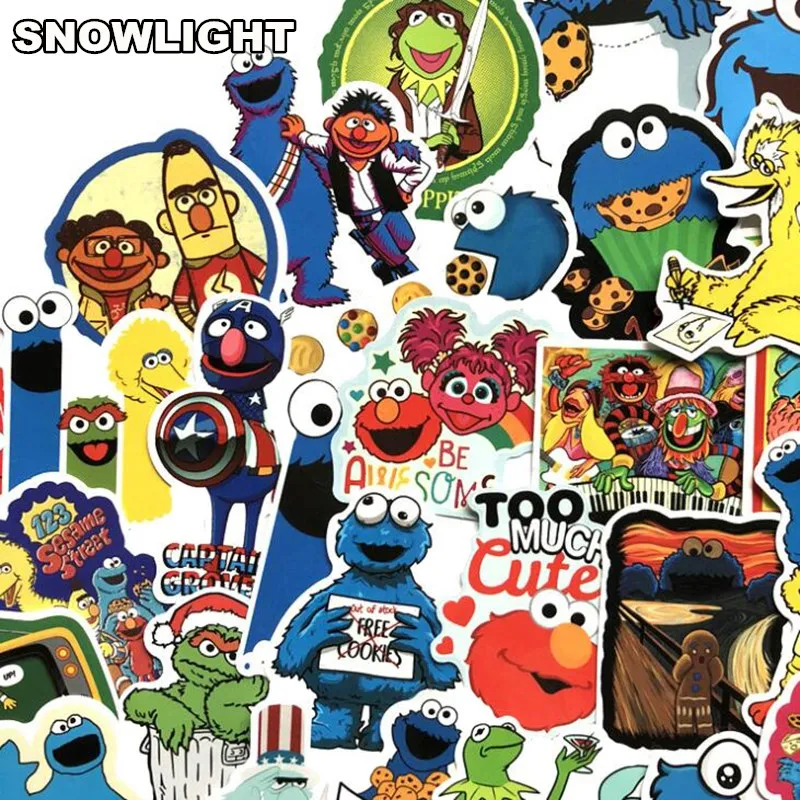 50pcs  Sesame Street Sticker Suitcase Waterproof Child toy Cool Laptop Luggage Fridge Phone Graffiti Notebook DIY Stickers