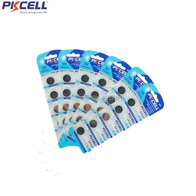 

30PC 6Cards PKCELL CR1620 3V Lithium Coin Cells Button Battery as known LM1620 5009LC L08 For Watches Calculator Flashlights