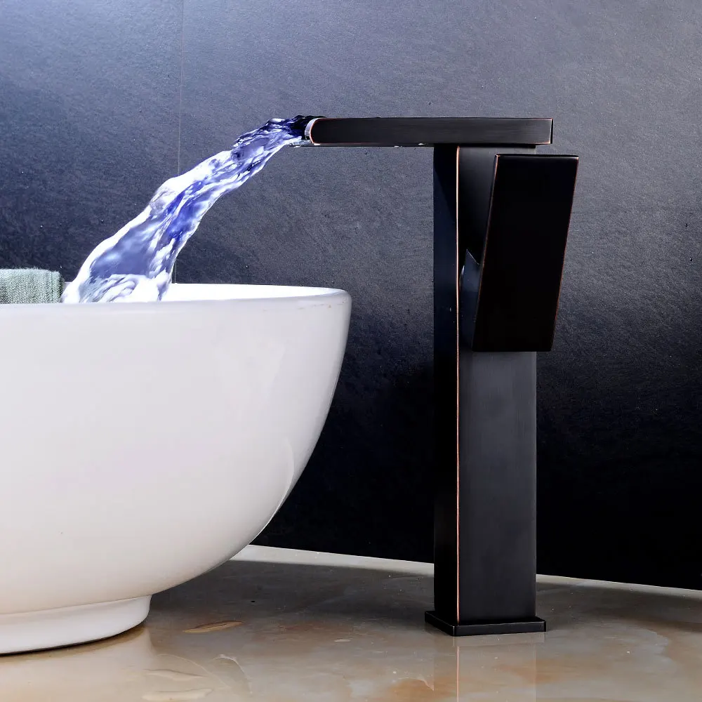 

LED bathroom faucet black single handle hot cold switch water mixer faucet washbasin bathroom deck installation faucet