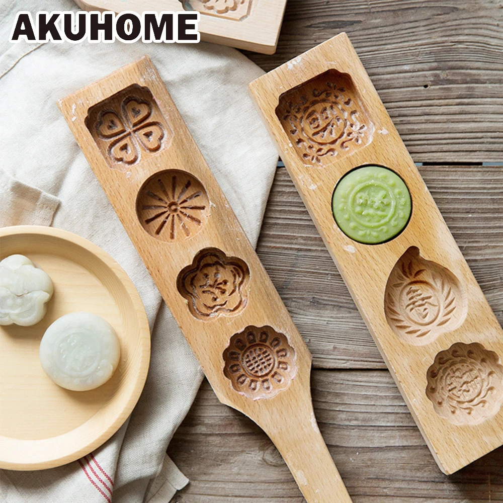 1 Pcs Wood Mooncake Baking Mold Cookies Mold 3D Flower Fondant Mooncake