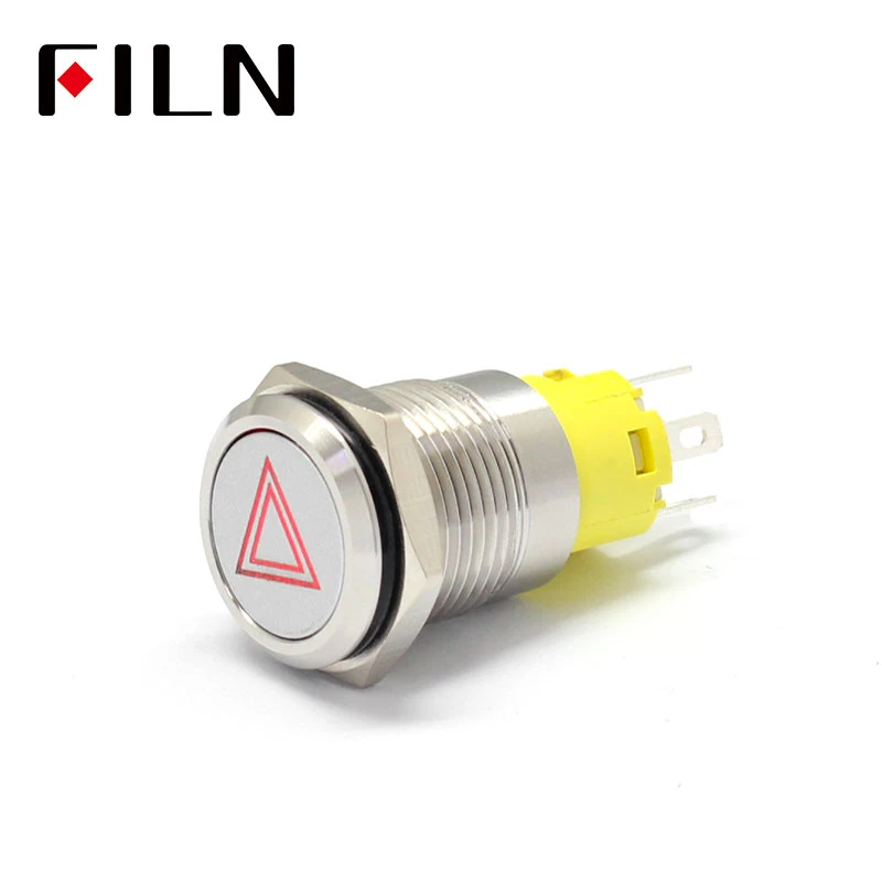12V 16mm LED Lighted Momentary Metal Push Button Power Symbol Switch Car Boat