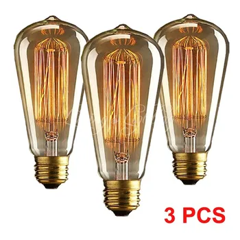 

3 Pcs Vintage ST64 Incandescent Bulb E27 110V/220V Globe Retro Edison Light Bulb For Restaurant Club Coffee Bars Light Glass