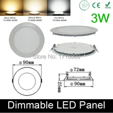 Высококачественный светодиодный панельный светильник с регулируемой яркостью 3 Вт, круглый светодиодный встраиваемый потолочный светильник, светильник 4000 K, светильник для ванной комнаты