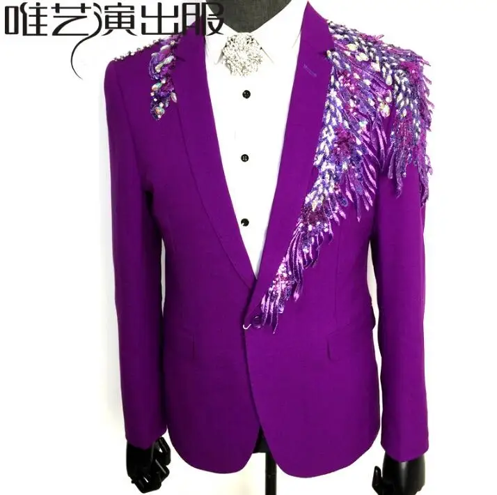 Purple men suits designs masculino homme stage costumes for singers men