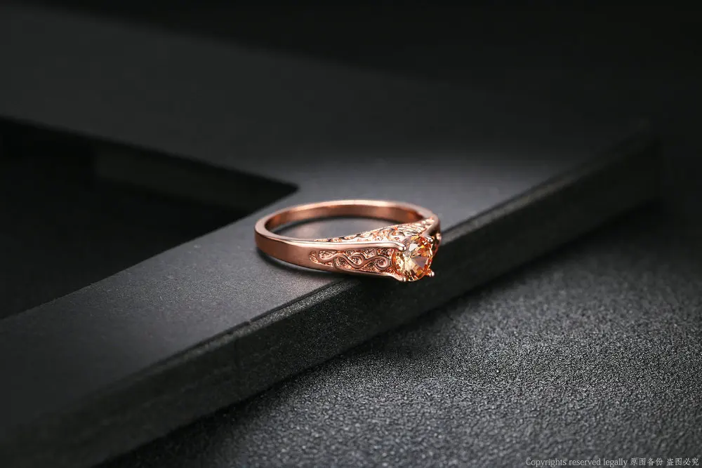 Кольцо принцессы с оранжевым кристаллом для женщин, розовое золото, винтажное этническое украшение для помолвки, Anel DWR125