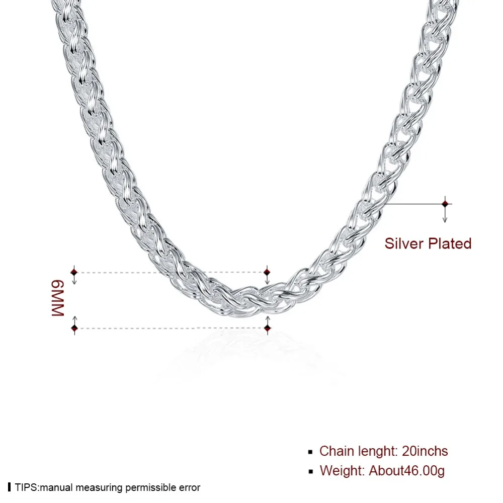 Горячая Мужская цепочка ожерелье s Мода ювелирные изделия мужской воротник твист ожерелье 20 дюймов стерлингового серебра 925 ожерелье серебро