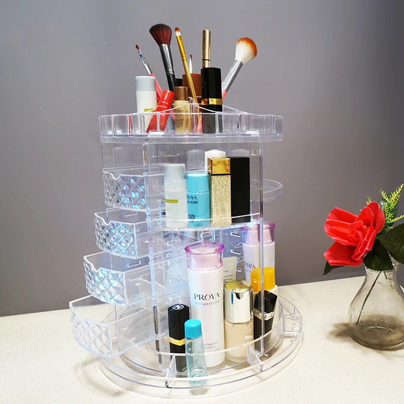 Drawer Organizer Rotating Makeup Organizer Cosmetic Tools Storage Box Transparent Acrylic