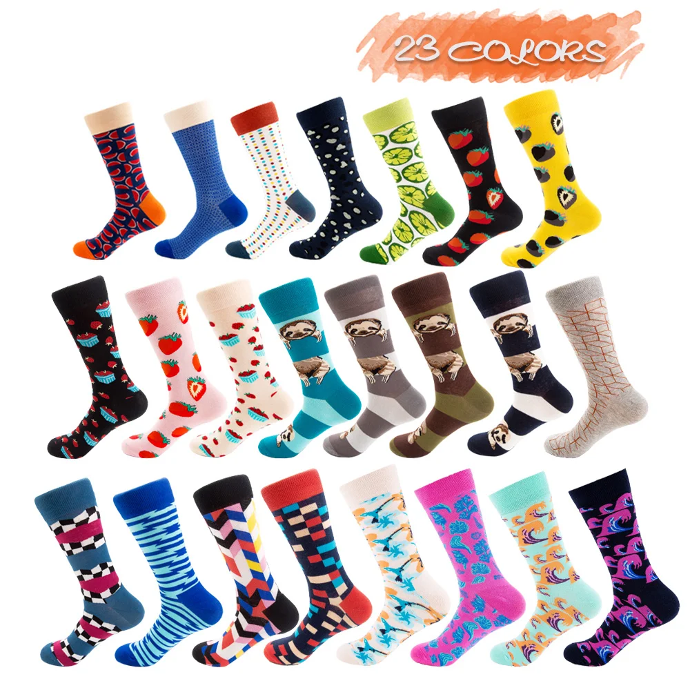 

UG Combed Cotton Men Crew Socks Pizza Hamburger Cactus Pattern Hip Hop happy art weed socks short funny Casual Harajuku Novelty
