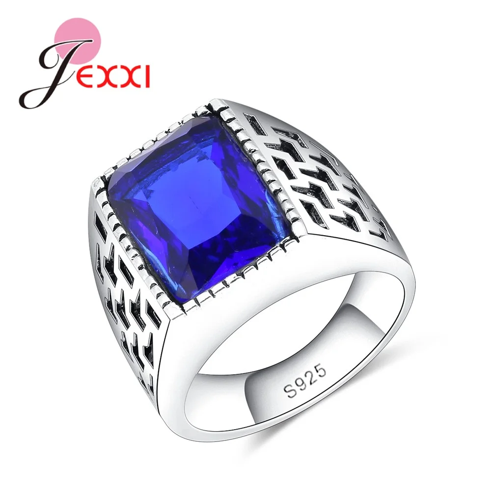 JEXXI Real 925 Silver Rings For Men Luxury Champagne CZ Stone Engagement Rings Cubic Zirconia Wedding Rings Men Jewelry Bijoux