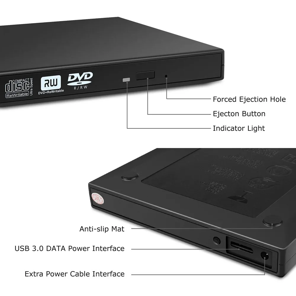 YiYaYo USB 3,0 внешний DVD привод CD/DVD-RW записывающее устройство портативный CD/DVD-ROM плеер для ноутбука hp Windows 10 PC