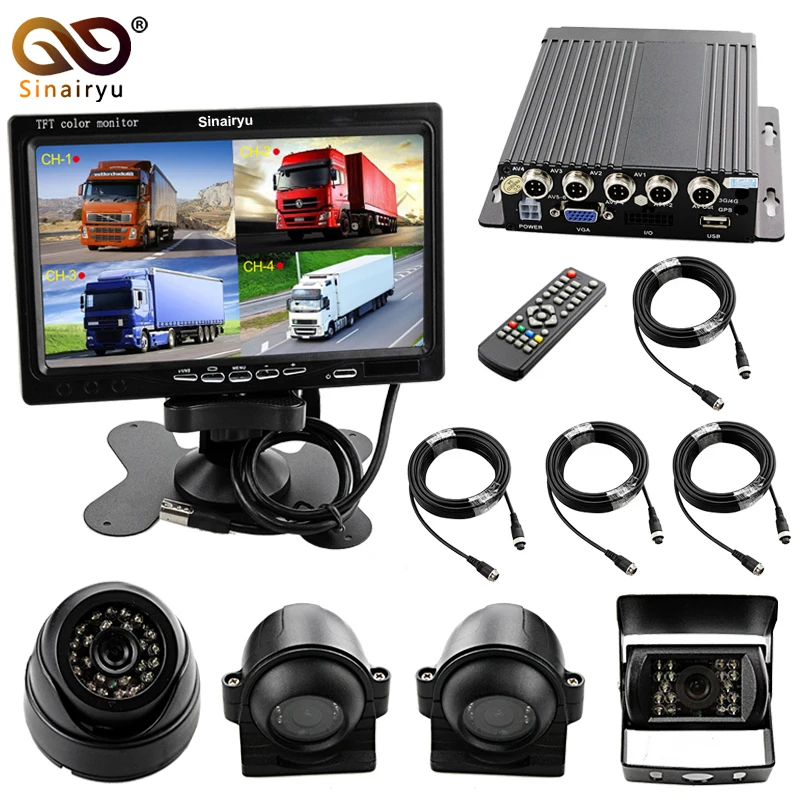 

Sinairyu Large Vehicle Monitoring Parking System 4 Split 7" TFT LCD DVR Screen Display with 4PCS Front Rear Side Inside Camera