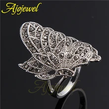Ajojewel Brand #7-9 Unique Elegant Vintage New Style Silver Color Black CZ Diamond Butterfly Ring Women Animal Jewelry