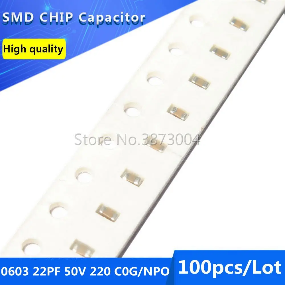 100 шт 0603 22PF 50V 220 C0G/NPO 5% SMD чип конденсатор | Обустройство дома