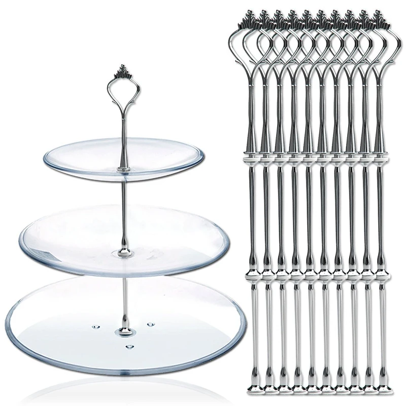 10pcs 3 Tier Cake Plate Stand Fittings Metal Wedding Party Cake Standing Decoration 15