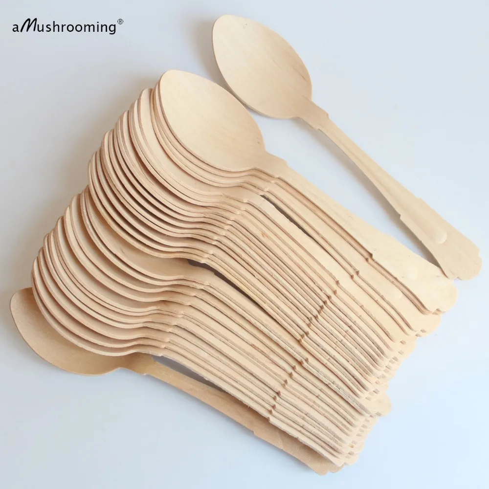 

Wholesale Spoons 200 pieces Super Large Disposable Wooden SPOON 20cm Flatware cutlery birch wood dessert