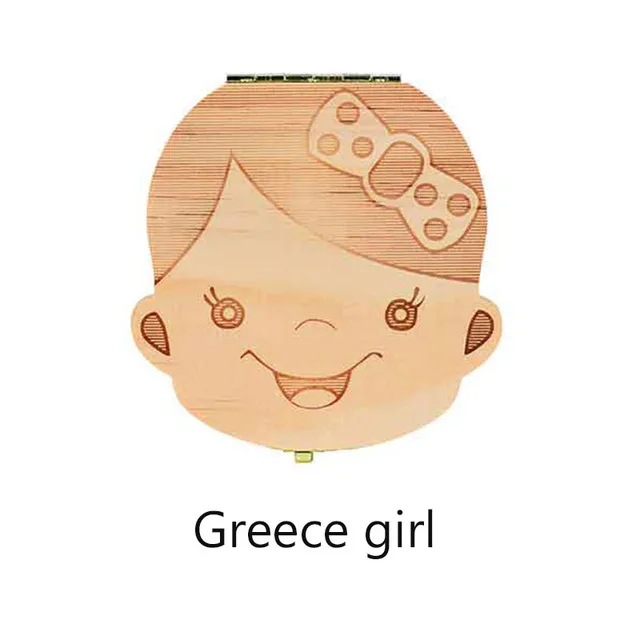 Ящик для хранения зубов португальский немецкий английский испанский французский итальянский текст для маленьких мальчиков и девочек деревянный ящик для сбора молочных зубов - Цвет: Greece girl