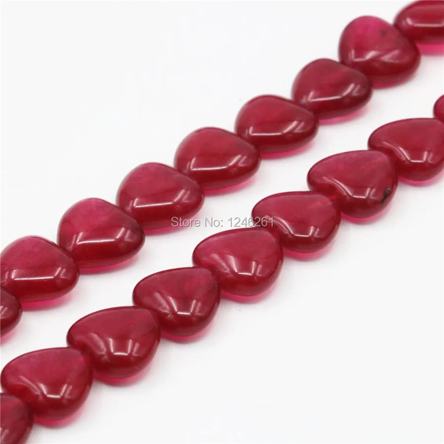 

15mm Red/Pink/Black/Green/Blue/Purple Chalcedony Rubys Jades Loose DIY Beads Heart Stone Jewelry 15inch Girls Christmas Gifts