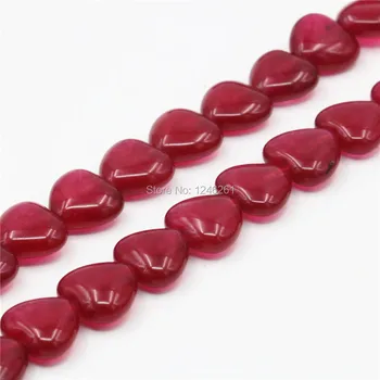 

15mm Red/Pink/Black/Green/Blue/Purple Chalcedony Rubys Jades Loose DIY Beads Heart Stone Jewelry 15inch Girls Christmas Gifts